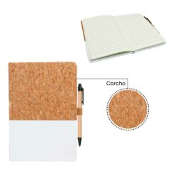 LIBRETA CUADERNO CORCHO Y PU BLANCO